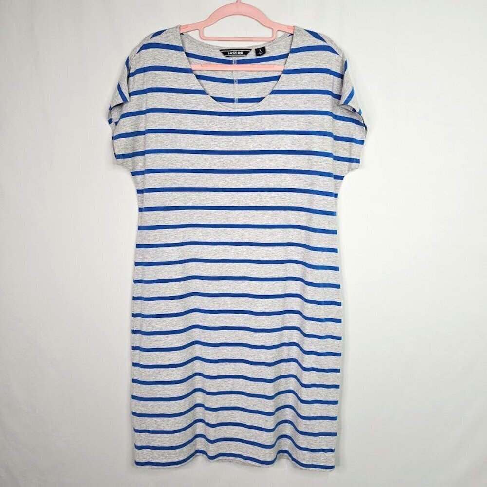 NEW LANDS' END SS T Shirt Dress size S 6-8 GRAY & BLUE STRIPES Casual Summer - Picture 2 of 5